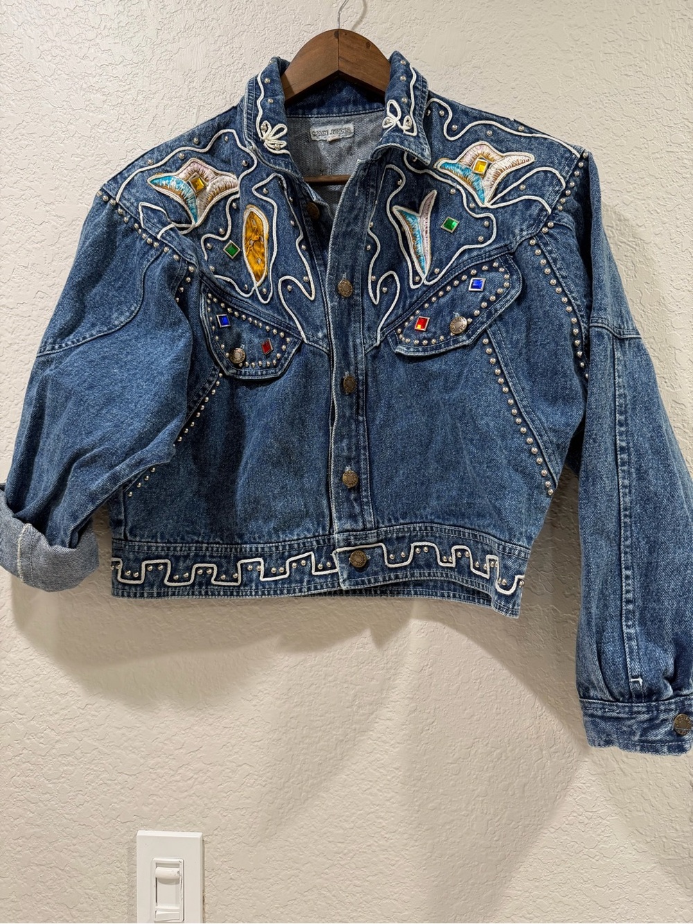 Main Jeans 1980s Jewelled Jean Jacket Size XL - Picture 15 of 15